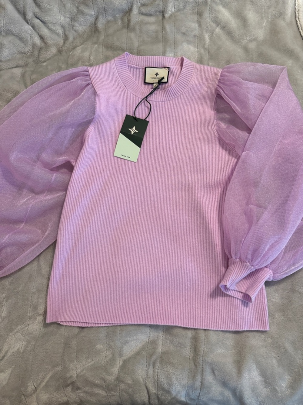 Tuckernuck Lilac Puff-Sleeve Crewneck Sweater